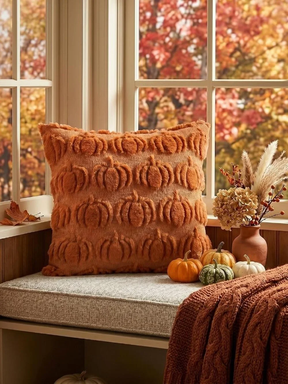 Caramel Fall Pumpkin Throw Pillow Covers 18x18 Inch